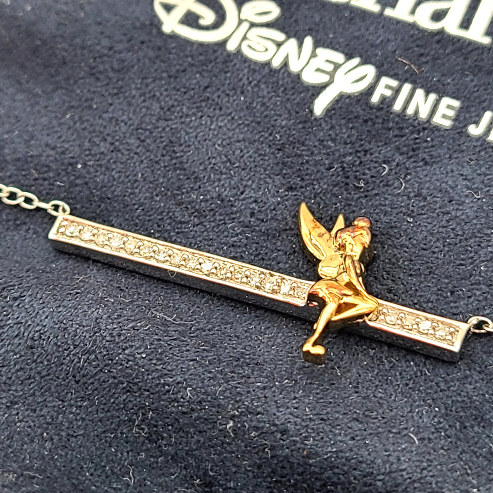 Enchanted Disney Fine Jewelry Diamond Tinker Bell Bar Pendant Necklace 1/10 ct